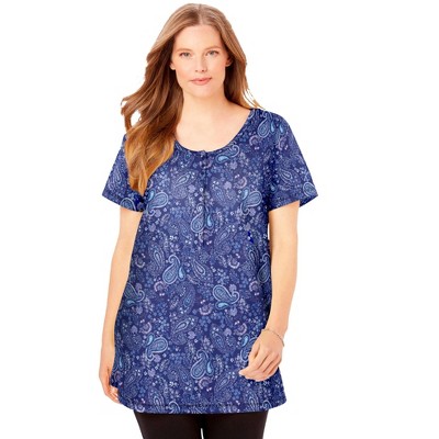 Woman Within Plus Size Perfect Short-Sleeve Scoop-Neck Henley Tunic