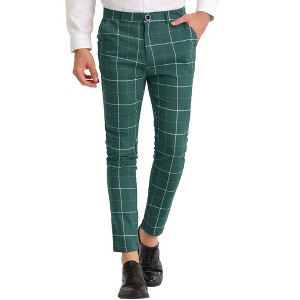 Lars Amadeus Men's Slim Fit Flat Front Zipper Dress Plaid Pants - 1 of 4