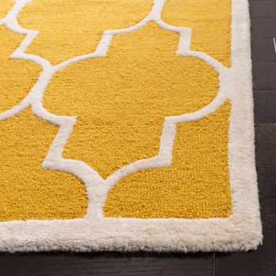 Handmade Gold and Ivory Tufted Wool Square Rug