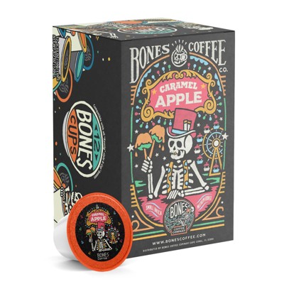 Bones Coffee Company Caramel Apple Flavored Coffee Pods, 12 ct Single-Serve Bones Cups Compatible with Keurig Coffee Maker