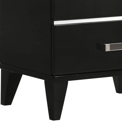 Chelsie Sleek Black Solid Wood Nightstand with Silver Accents