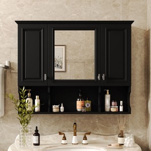 NicBex 35" x 28" Wall Mounted Bathroom Medicine Cabinet,Medicine Cabinet with Mirror,Mirrored Bathroom Wall Cabinet with Doors and Open Shelves - 1 of 4