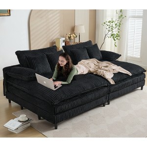 109" Corduroy Fabric Oversized Double Lounge Chaise Sectional Sofa Bed with Adjustable Backrest, 2 Back Cushions & 4 Throw Pillows - 1 of 4