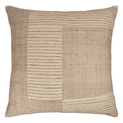 HomeRoots 24" Brown and Beige Geometric Silk Throw Pillow With Embroidery