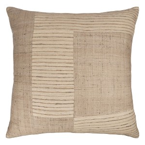 HomeRoots 24" Brown and Beige Geometric Silk Throw Pillow With Embroidery - 1 of 4