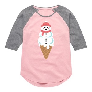 Girls' - Instant Message - Snowman Ice Cream Shirt Tail Raglan Graphic T-shirt - 1 of 3