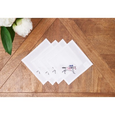 C&F Home Derby Horse Jockey Racing Cocktail Embroidered Napkins Set of 4