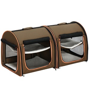 PawHut 39" Portable Soft-Sided Pet Cat Carrier with Divider, Two Compartments, Soft Cushions, & Storage Bag - 1 of 4