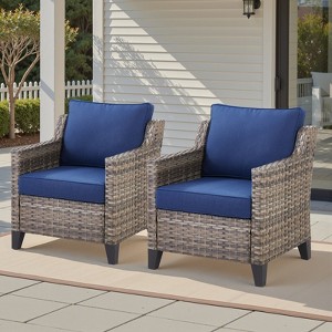 Belord All-Weather Rattan Wicker Patio Chairs Set of 2, Outdoor Chairs with Thick Cushions for Porch, Balcony, Deck, and Garden - 1 of 4