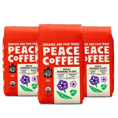 Peace Coffee Morning Glory Light Roast Whole Bean Coffee - Decaf - 36oz/3ct