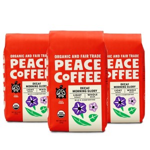 Peace Coffee Morning Glory Light Roast Whole Bean Coffee - Decaf - 36oz/3ct - 1 of 4