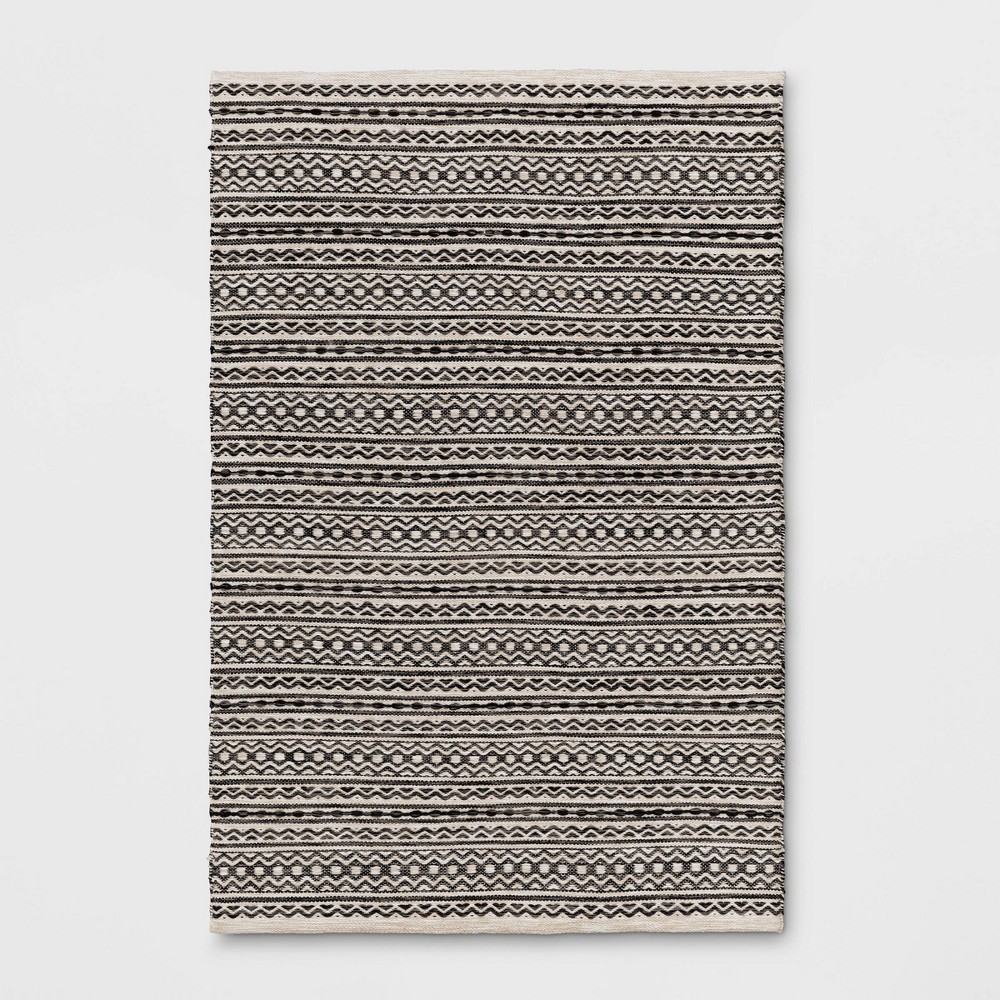 Photos - Doormat 4'x6' Washable Norwalk Stripe Accent Rug Black/White - Threshold™