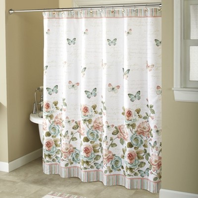 Lakeside Rose Garden Bathroom Hanging Shower Curtain - Farmhouse Floral Accent
