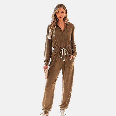Women's Coffee Drawstring Waist Jogger Jumpsuit - Cupshe-S-Brown