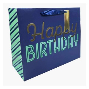 Bows And Sparkles Large Foil Print 'Happy Birthday' Gift Bag with Tag Navy - 1 of 3