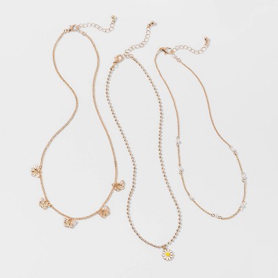 Girls' 3pk Daisy and Butterfly Necklace Set - Cat & Jack™