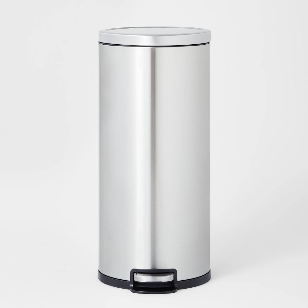 Photos - Waste Bin 30L Round Step Trash Can Silver - Brightroom™