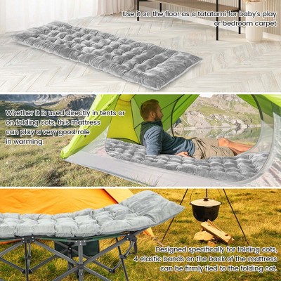 Gray Crystal Velvet Rectangular Camping Cot Pad with Foam Filling