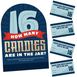 Big Dot of Happiness Boy 16th Birthday - How Many Candies Sweet Sixteen Birthday Party Game - 1 Stand and 40 Cards - Candy Guessing Game - 1 of 4