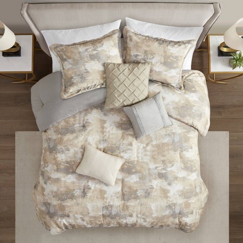 Madison Park 7pc Queen Mist Comforter Set - Gray: Madison Park, Hypoallergenic, Modern Bedding, Embroidered Details, 3 Decorative Pillows