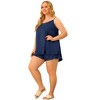 Agnes Orinda Women's Plus Size Satin Cross Camisole Ruffle Trim Elastic Waist Shorts Sleepwear Pajamas Set with Pocket - 3 of 4