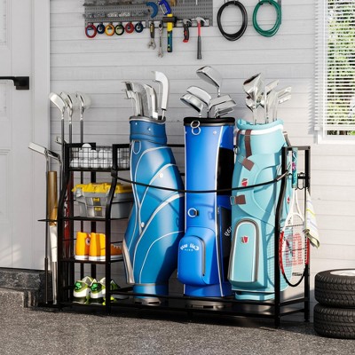 MOEPISY Golf bag stand for Golf Bag Accessories, Golf Bag Storage Organizer Fits 3 Bags for Garage Organization