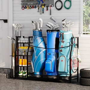 MOEPISY Golf bag stand for Golf Bag Accessories, Golf Bag Storage Organizer Fits 3 Bags for Garage Organization - 1 of 4