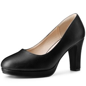BLISSFUL STEP Women's Round Toe Platform Chunky Heel Pumps - 1 of 4