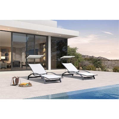 PURPLE LEAF Outdoor Chaise Lounge Chair Set of 2 Patio Pool Lounger Chairs with Wooden Armrest Sunbathing Tanning Recliner for Outside Backyard
