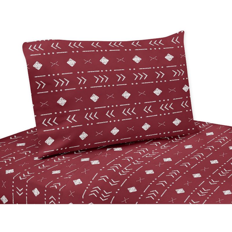 Sweet Jojo Designs Gender Neutral Unisex Kids Twin Sheet Set Boho Geometric Red and White 3pc, 1 of 7