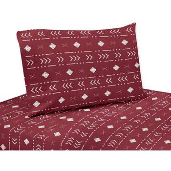 Sweet Jojo Designs Gender Neutral Unisex Kids Twin Sheet Set Boho Geometric Red and White 3pc