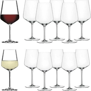 Spiegelau Style Red and White Wine Glasses, Modern Stemmed Wine Glasses for Parties, Home Bar Cart Accessories, and Wedding Gifts, Set of 12 - 1 of 4