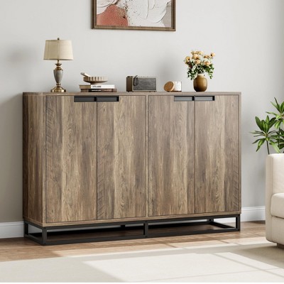 55" Buffet Cabinet with Storage, Large Kitchen Accent Modern Sideboard Cabinet with 4 Doors and Shelves, Coffee Bar Table for Kitchen Dining Room