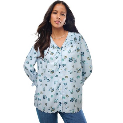 Roaman's Women's Plus Size Blouson-Sleeve Smocked Tunic