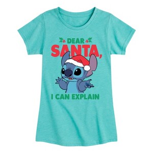 Girls' - Lilo and Stitch - Dear Santa, I Can Explain Christmas Fitted Short Sleeve Graphic T-Shirt - 1 of 3