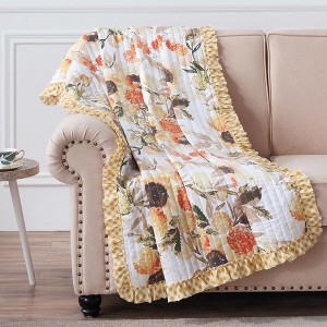 Greenland Home Somerset Quilted Reversible Throw Blanket with Ruffles, 60x50-inch, Gold - 1 of 4