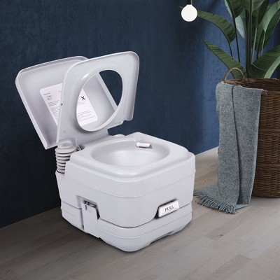 DOMETOUR Lightweight Portable Toilet Gallon Flushable Camping Toilet, Sanitary Outdoor Travel Toilet for Tents Boats Semi Trucks RV Campers Gray