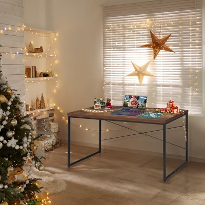 INFURNIC Writing Desk Rustic Desk with Weathered Oak Top and Industrial Black Metal U-Shaped Legs, Brown, 22"*47"*28"