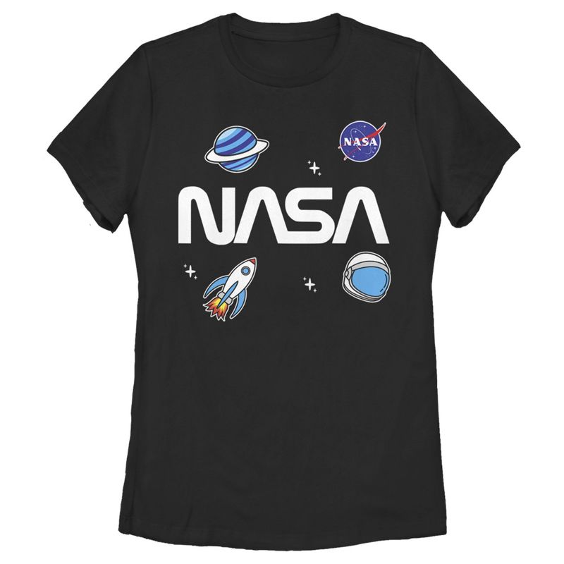 Women's NASA Logo Space Emoji T-Shirt, 1 of 4