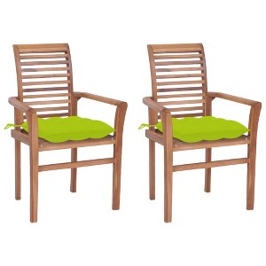 vidaXL Dining Chairs 2 pcs with Bright Green Cushions Solid Teak Wood - 1 of 4