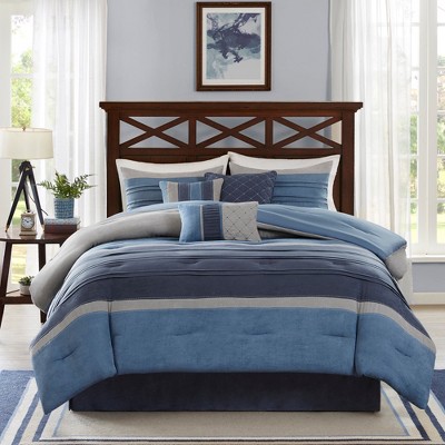 7 Pcs Elegant Microsuede Comforter Set,All Season Stripe Bedding Set,Cozy Home Textile fits Lux Bedroom Decor