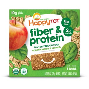 HappyTot Fiber & Protein Organic Apples and Spinach Soft-Baked Oat Bar - 5ct/0.88oz Each - 1 of 4