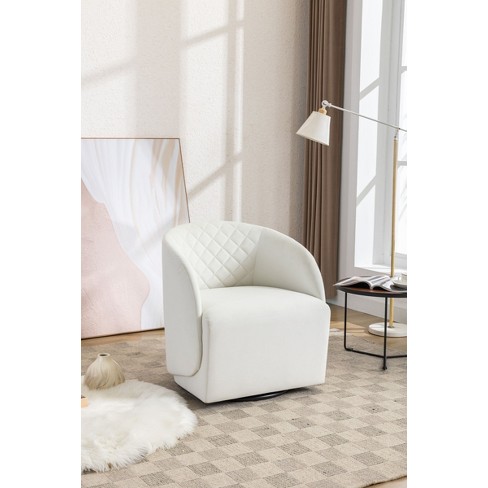 Doris 360 Swivel 21.06 Seat Width Soft Touch Modern Ivory Velvet Upholstered Accent Armrest Barrel Chairs And Diamond Lattice Back Maison Boucle