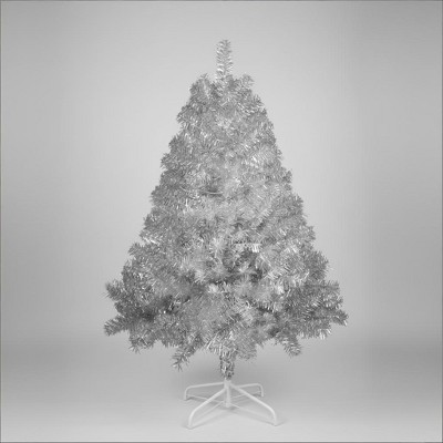 Pre-Lit Christmas Tree, 400 Tips, 150 LED Lights, 11 Modes, Hinged Full Design with Metal Stand, Perfect Indoor & Outdoor Holiday Decor，4FT Silver