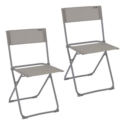 Lafuma Batyline Iso Fabric Inclined Back Safe Folding Outdoor Lacquered Steel Frame Patio or Garden Balcony Chair, Terre (2 Pack)