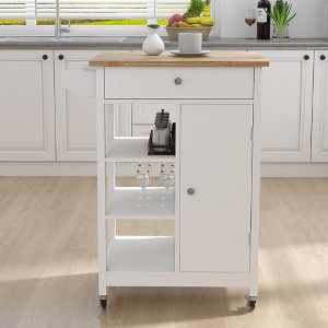 Bella Depot 25.98'' Kitchen Island Rolling Trolley Cart with Adjustable Shelves and towel rack rubber wood table top - 1 of 4
