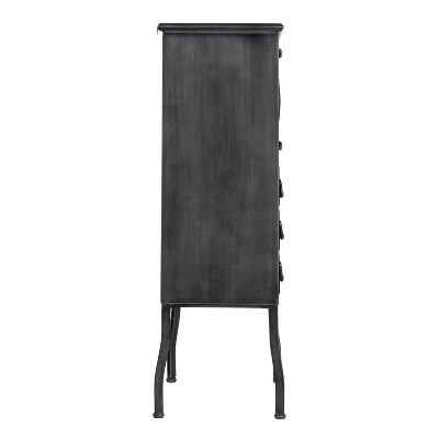 Antique Black Metal and Glass Office Storage Cabinet with 3 Drawers