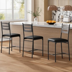 Bar Stools Set of 2/4, Faux Leather Bar Chair with Back, Thick Cushion, Upholstered Counter Height Bar Stools with Footrest for Kitchen Island - 1 of 4