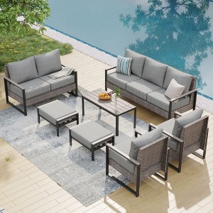 Sonkuki Outdoor Furniture Set Patio Conversation Sofa with Coffee Table Set, All-Weather PE Rattan Couch with Cushion - 1 of 4