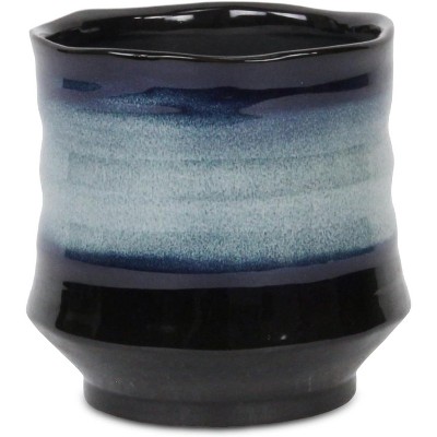 Cheung's Perlacea Curved Round Tapering Ceramic Pot- Large - Blue